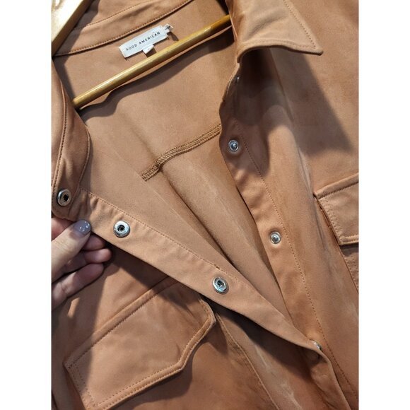 Good American Faux Suede Snap Up Shacket Blush Pink Pockets Sz 6/3X - Picture 4 of 8